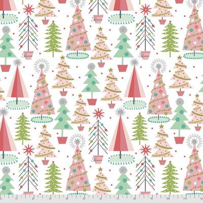 Fa La La Fabric Christmas Spruces White (per 1/4 metre)