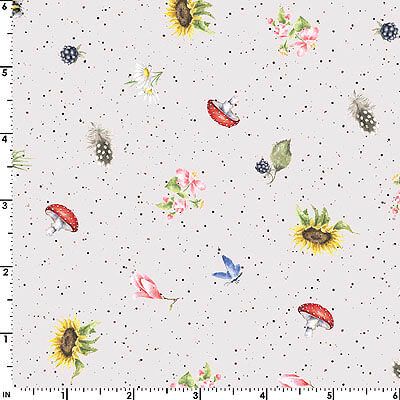 Bramble Patch fabric: Mini Flowers Grey (per 1/4 metre)