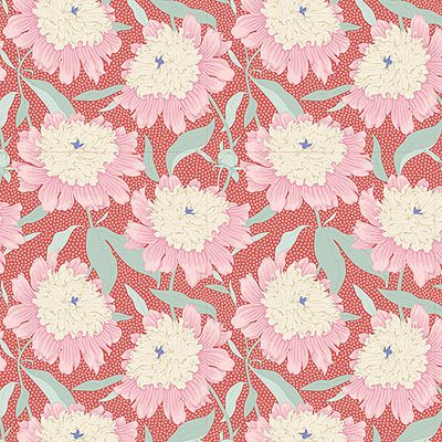 Tilda GardenLife fabric: Bowl Peony Coral (per 1/4 metre)