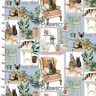 Cats & Dogs fabric: Everyday is Caturday Blue (per 1/4 metre)