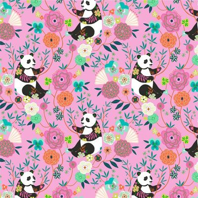 Blossom Days Fabric: Pandas on Lilac (per 1/4 metre)