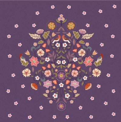 Isabella fabric: Bouquet on Dark Plum, 56" Quilt Panel