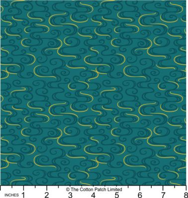 Year of the Dragon fabric: Dragon Swirl on Dark Jade, Gold Metallic