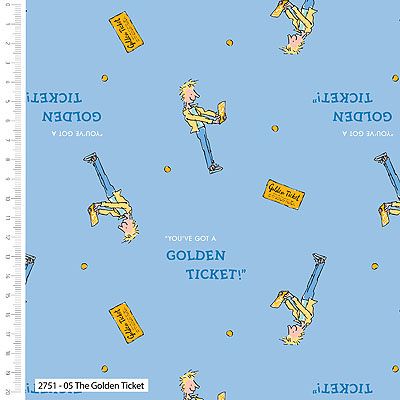 Charlie & the Chocolate Factory Fabric: Golden Ticket Blue (per 1/4 metre)