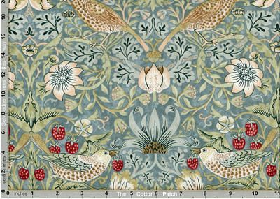 William Morris Kelmscott Fabric: Strawberry Thief Aqua (per 1/4 metre)