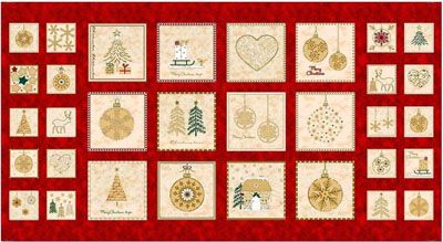 Christmas Wonders fabric: Panel Red on Cream 60cm