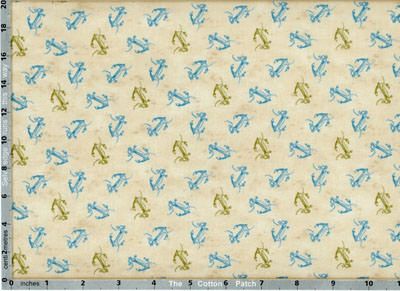 Tall Ships Fabric: Small Anchors on Tan (per 1/4 metre)