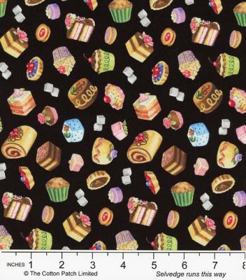 Kids Conversational fabrics: Pastries on Black