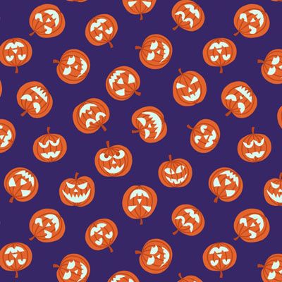 Haunted House Fabric Pumpkin Faces on Purple (Glow in the Dark) Lewis and Irene