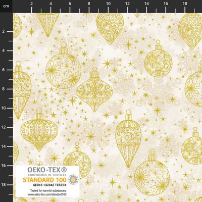 Christmas Star Glitter fabric: Baubles on cream