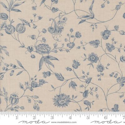 Sacre Bleu fabric: Pivoine, Smoke French Blue