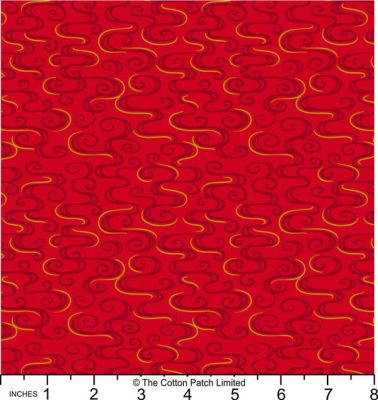 Year of the Dragon fabric: Dragon Swirl on Red, Gold Metallic