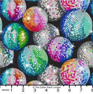 Disco fabric: Multi Disco Balls with Silver Metallic