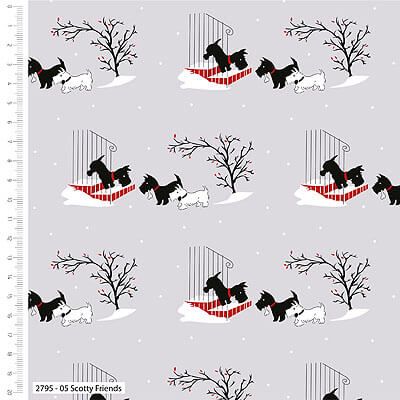 V&A A Christmas Wish fabric: Scotty Friends Grey (per 1/4 metre)