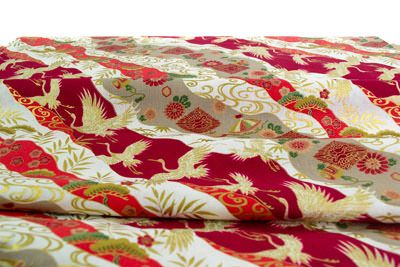 Imperial Collection Fabric: Cranes on Diagonal Wave Red (per 1/4 metre)