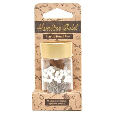 Hemline Gold  Pins White Plastic Head