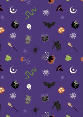 Cast a Spell Fabric Spooky Halloween Purple (Silver Metallic) Lewis and Irene