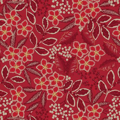 Noel Fabric: Festive Floral Red/Gold (per 1/4 metre)