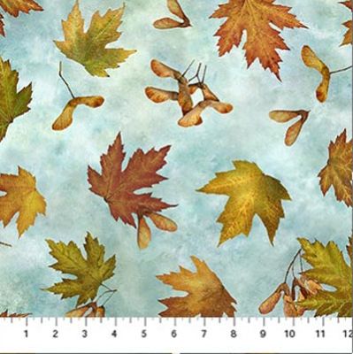 Autumn Splendour fabric: Swirling Leaves sky (per 1/4 metre)