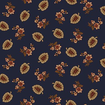 Stacy West Fabrics: Leaf and Spray Toss Navy (per 1/4 metre)