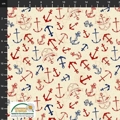 My Seven Seas Fabric: Anchors Sand (per 1/4 metre)