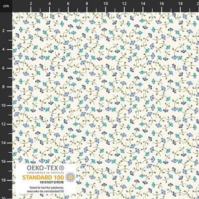 Ditsy Gardens fabrics: Blue Flowers on White