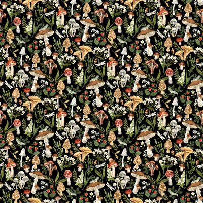 Wild Harvest fabric: Fungi and Leaves, Dark