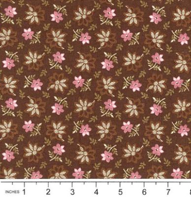 Country Coordinates fabric: Pink Flowers on Brown (per 1/4 metre)