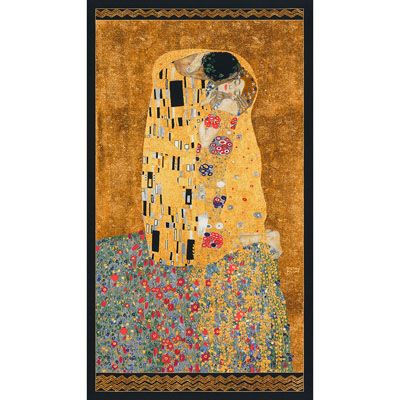 Gustav Klimt fabric: The Kiss, Gold 58 x 107cm Panel