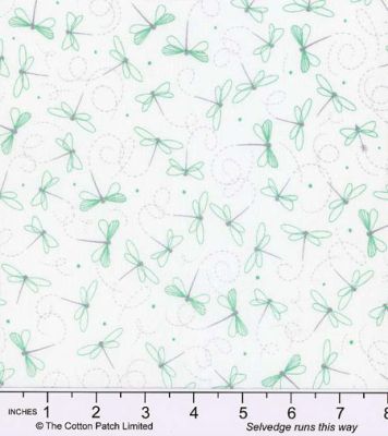 Quilters Coordinates fabric: Teal Dragonflies on White