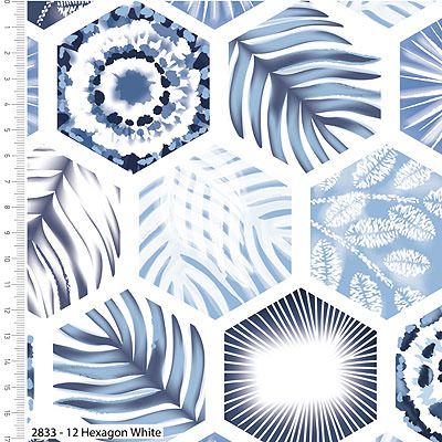 Indigo Elements Fabric: Hexagon White (per 1/4 metre)