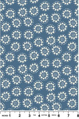 Hajime fabric: Cream Flower on Blue