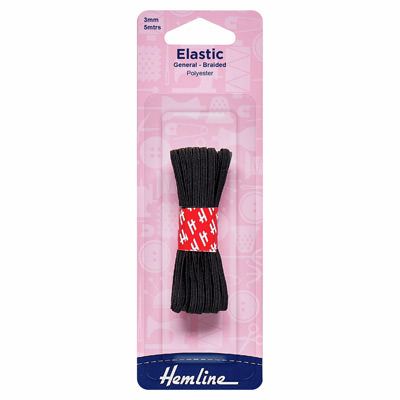 Hemline Elastic: 3mm x 5m: Black