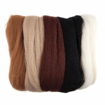 Natural Wool Roving 50g Assorted Browns