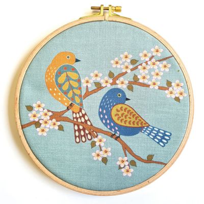 Printed Linen Embroidery Kit Birds & Blossoms