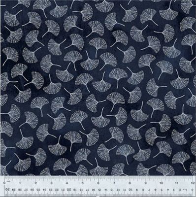 Botanical Blues Fabric: Ginko Leaves Ink (per 1/4 metre)