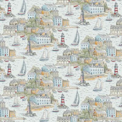 High Tide Fabric: Harbour View, Light Blue