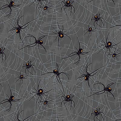 Mystery Manor Halloween fabric: Black Widows Black (per 1/4 metre)