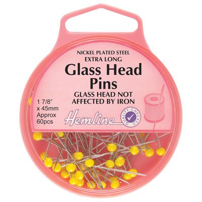 Hemline Glass Head Pins Yellow