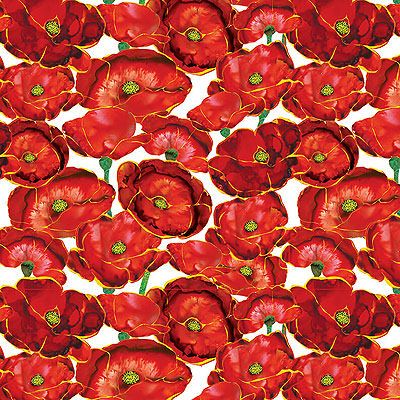 Poppy Days Fabric: Allover Poppies Crimson (per 1/4 metre)