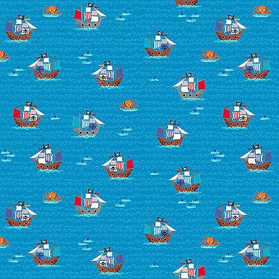 Pirates fabric: Galleons Blue (per 1/4 metre)