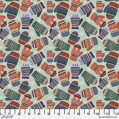 Christmas Squad fabric: Cozy Mittens Sage (per 1/4 metre)