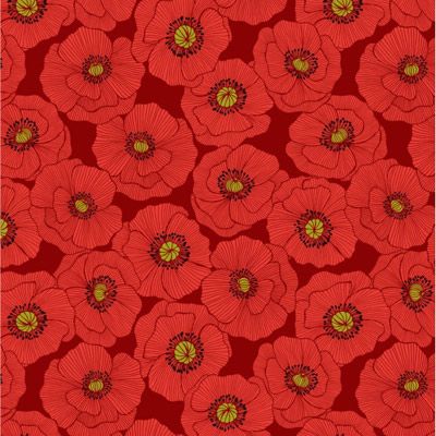 Poppies fabric: Large Poppy on Red