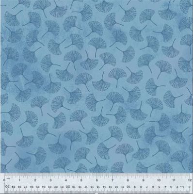 Botanical Blues Fabric: Ginko Leaves Soft Blue (per 1/4 metre)