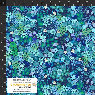 Ditsy Gardens fabrics: Mixed Flowers on Blue