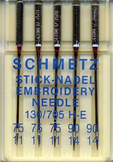 Schmetz Embroidery Sewing Machine Needles Mixed 75/11x3 & 90/14x2