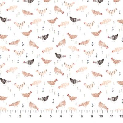 Wild West fabric: Chickens White (per 1/4 metre)