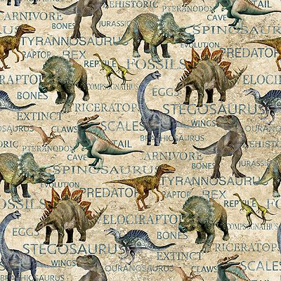 Prehistoric World: Dinosaur Text Natural (per 1/4 metre)