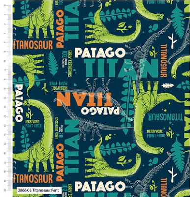 Blast from the Past fabric: Titanosaur Type Navy (per 1/4 metre)