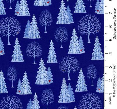 Tomten's Village Fabric: Tomten Trees on Dark Blue